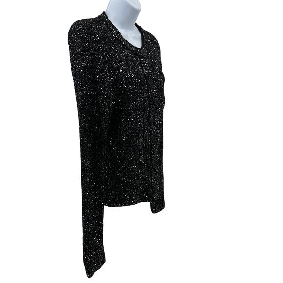 Future Collective Sweater WMNS M Black Knit Sequined Sparkle Button Up Stretchy - Picture 2 of 11